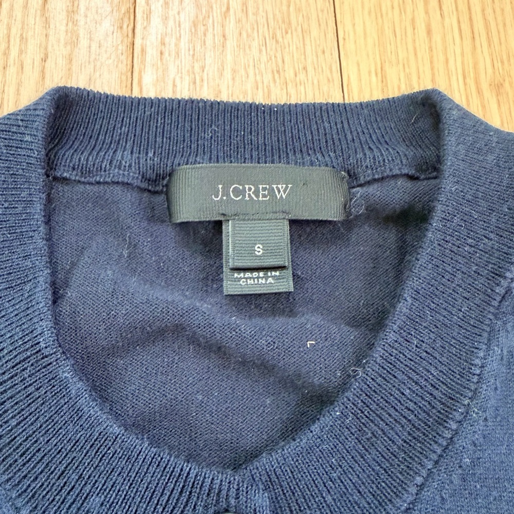 J.Crew Navy Embroidered Cardigan Size Small Button Front Sweater - Picture 4 of 5